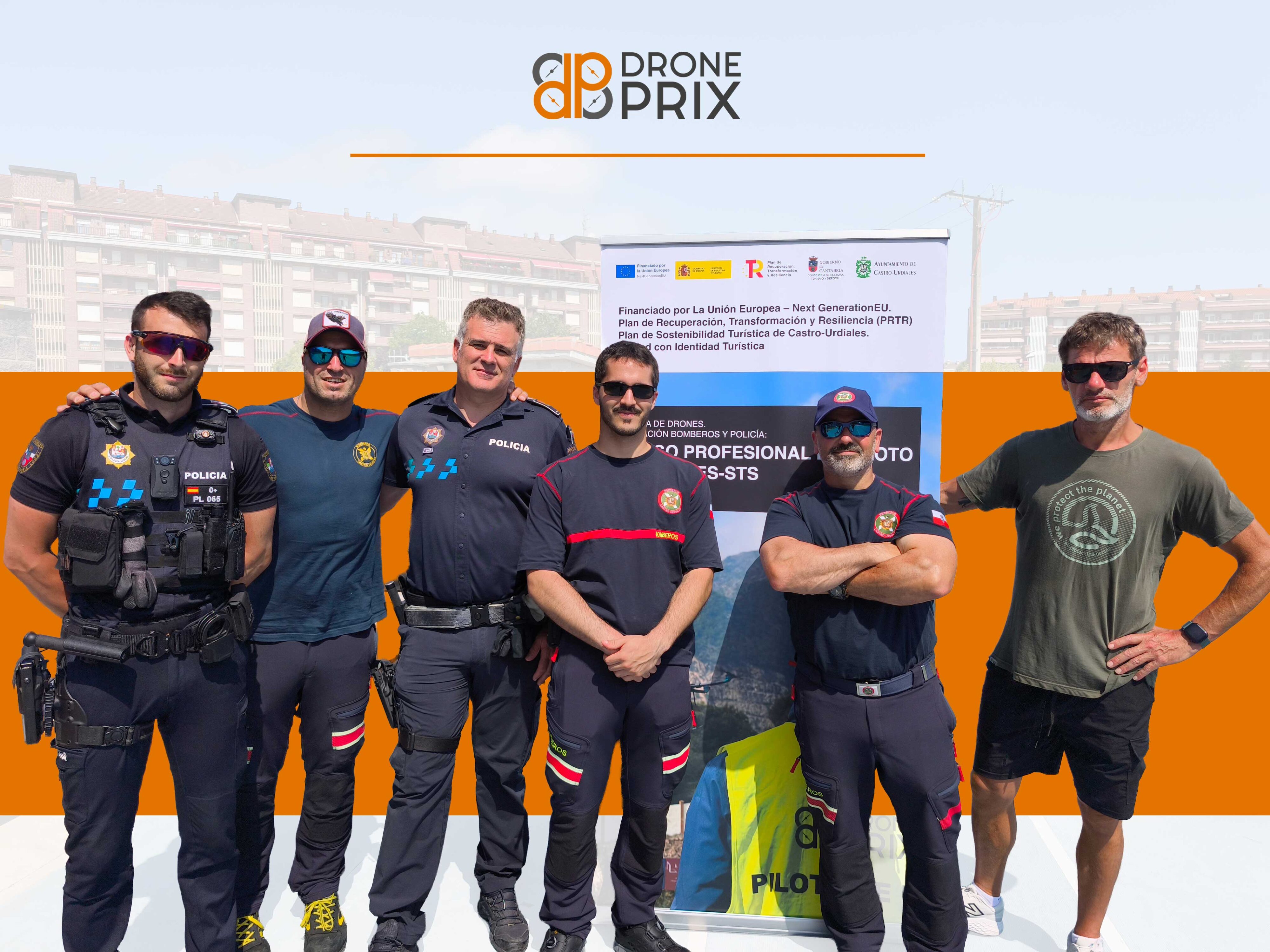 Bomberos y policía realizando formación de piloto de drones con Drone Prix